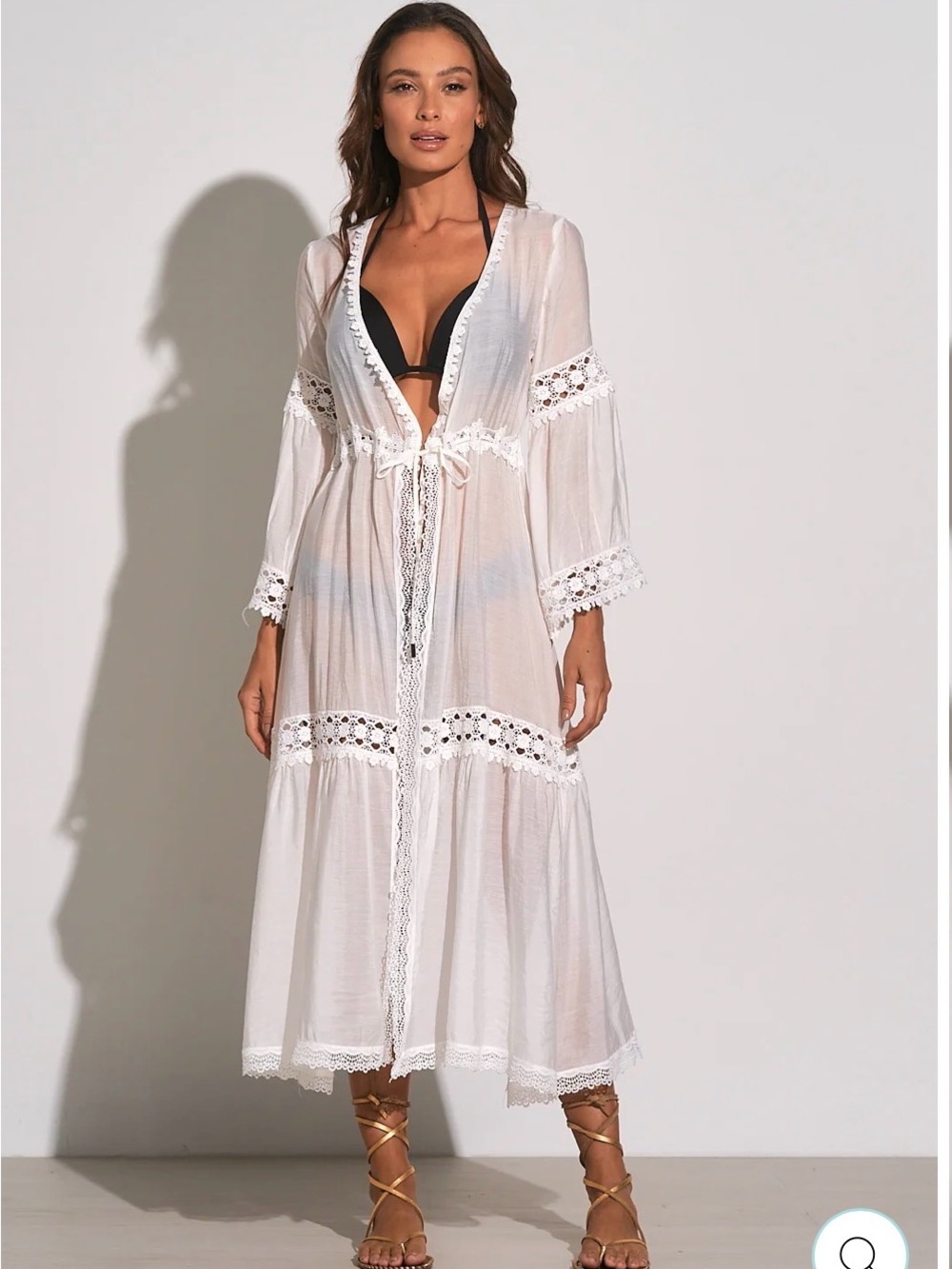 Elan White Crochet Trim Maxi Cover-Up size small